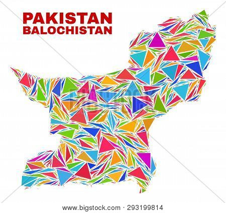 Mosaic Balochistan Province Map Of Triangles In Bright Colors Isolated On A White Background. Triang