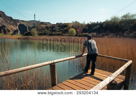 A Young Man Alone On A Lake, Portrait, La Arboleda, Basque Country