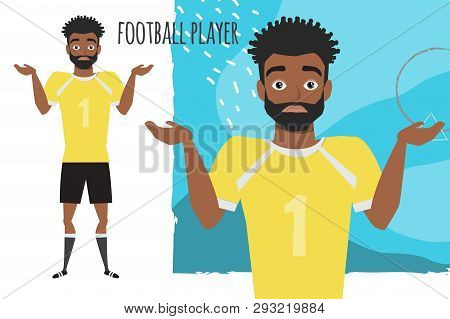 Young Black African American Football Player Doubt, No Ideas. Emotion Of Uncertainty And Confusion O