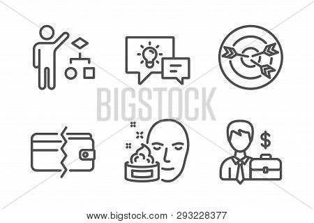 Face Cream, Payment Methods And Algorithm Icons Simple Set. Idea Lamp, Targeting And Businessman Cas