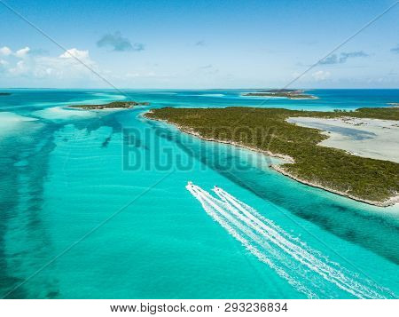 Drone Bird View Of Exuma In The Bahamas. Summer Vaction