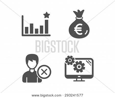 Set Of Efficacy, Money Bag And Remove Account Icons. Settings Sign. Business Chart, Euro Currency, D