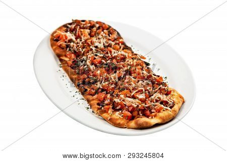 Isolated Flatbread Bruschetta With Balsamic Dressing Drizzle