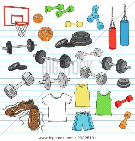 Pánské sportovní oblečení Fitness cvičení a cvičení zařízení Notebook Doodle návrhové prvky nastavena na L