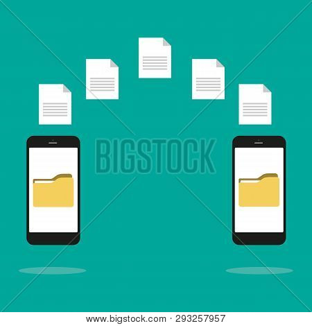 Data Image File Transfer Between Device Smartphone. File Transfer Copy Files Data Sheet Exchange Con