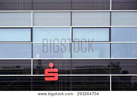 Frankfurt, Germany - March 24: The Modern And Shiny Design Facade Of The Sparkasse At Konstablerwach