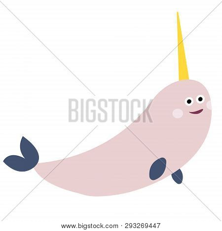 Narwhal Flat Illustration On White. Marine And Undewater Life Series.