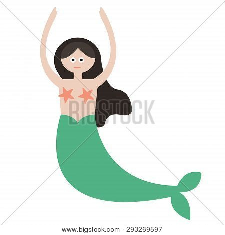 Mermaid Flat Illustration On White. Marine And Undewater Life Series.