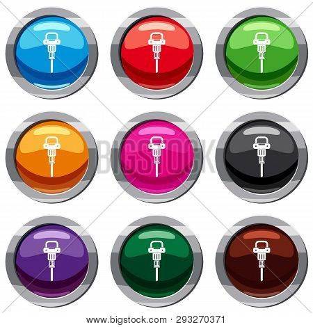 Pneumatic Hammer Set Icon Isolated On White. 9 Icon Collection Illustration