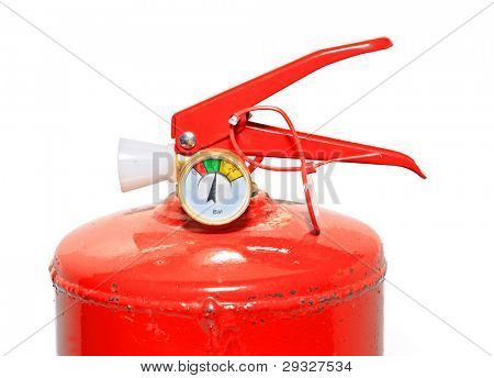 extinguisher สีแดงบนพื้นหลังสีขาว