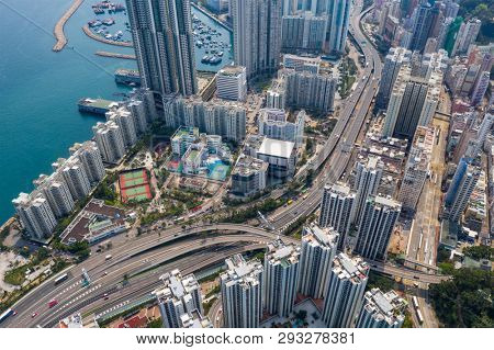 Shau Kei Wan, Hong Kong 19 March 2019: Top down view of Hong Kong city