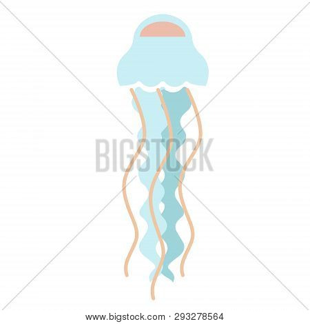 Blue Jellyfish Flat Illustration On White. Marine And Undewater Life Series.