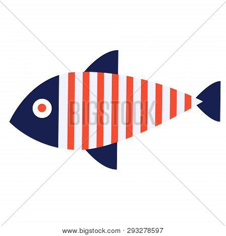 Striped Fish Flat Illustration On White. Marine And Undewater Life Series.