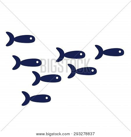 Fish Shoal Flat Illustration On White. Marine And Undewater Life Series.