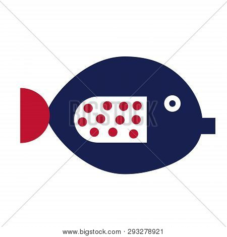 Blue Round Fish Flat Illustration On White. Marine And Undewater Life Series.