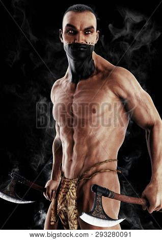Portrait Of A Native American Indian Warrior Wearing War Paint. 3d Rendering