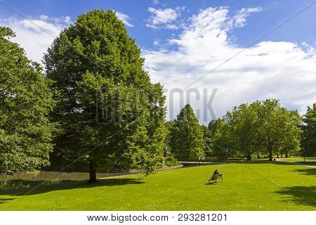 Planten un Blomen (Plants and Flowers in English) - park in the center of Hamburg, Germany. Park is popular place in the city. Famous for its water-light concerts, public theater and music performances