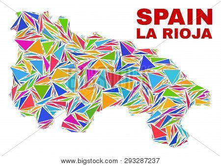 Mosaic La Rioja Of Spain Map Of Triangles In Bright Colors Isolated On A White Background. Triangula