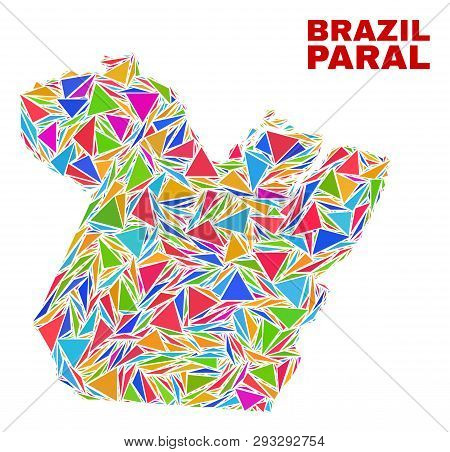 Mosaic Paral State Map Of Triangles In Bright Colors Isolated On A White Background. Triangular Coll