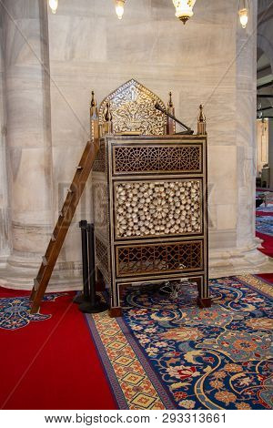 Wooden Minbar, Sermon Pulpit Of Ottoman Times In Mosque