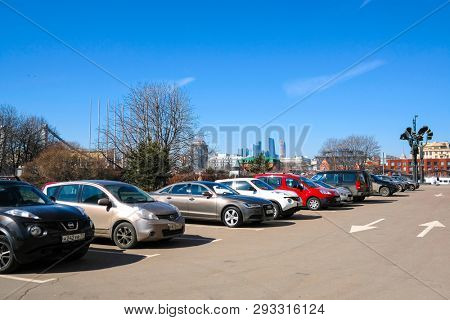 Moscow, Russia - April, 1, 2019: cars on a parkung in Moscow, Russia