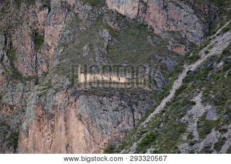 Pinkuylluna, Inca Storehouses At Ollantaytambo Archaeological Site At Cuzco Province, Peru
