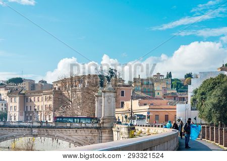 ROME, ITALY - January 17, 2019: Aelian Bridge or Pons Aelius ( Roman bridge ) in Rome, ITALY 