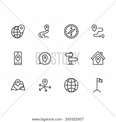 Simple Set Map Pointer, Navigation, Globe, Travel, Location Illustration Line Icon. Contains Such Ic