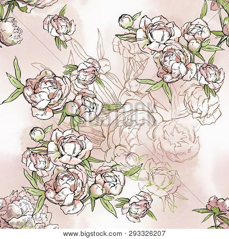 Floral Seamless Pattern. Hand Drawn Illustration. Fullsize Raster Atrwork.
