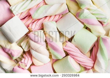 Sweet colorful marshmallows. Various types of marshmallows.