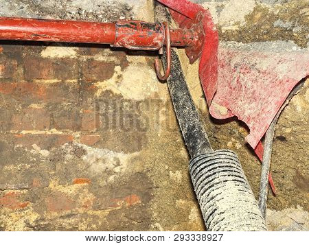 Crossection Of Metallic And Fiber Optic Cables With Potable Water Tap Threads.  Mechanized Excavatio