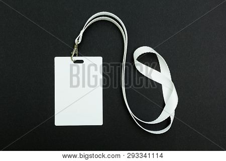 Lanyard And Badge. Conference Badge. Blank Badge Template With White Strap.