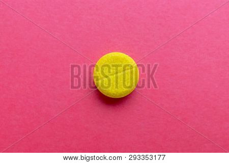 Pill Lsd On Red Blurred Background Medication