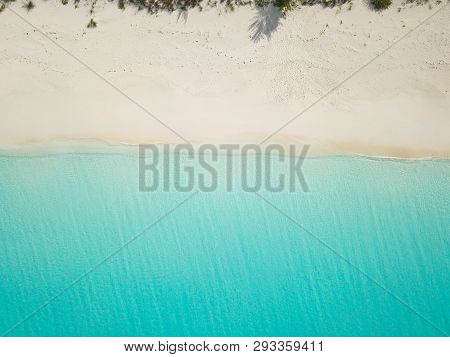 Aerial View Of Sandy Beach. Exuma Bahamas