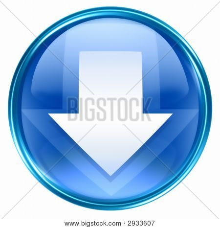 Šipka dolů ikony modré, izolovaných na bílém pozadí.