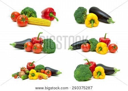Fresh Vegetables Isolated On White Background. Horizontal Photo.