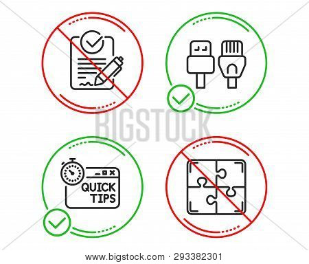Do Or Stop. Quick Tips, Rfp And Computer Cables Icons Simple Set. Puzzle Sign. Helpful Tricks, Reque