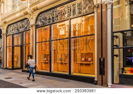 April 2019. London. A View Of The Bulgari Store On Bond Street In London