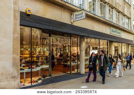 April 2019. London. A View Of The Russell And Bromley Store On Bond Street In London