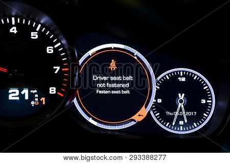 Modern Light Car Mileage (dashboard, Milage) Isolated On A Black Background. New Display Of A Modern