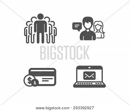 Set Of Payment Method, People Talking And Group Icons. E-mail Sign. Cash Or Non-cash Payment, Contac
