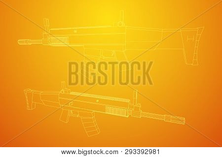 Assault Rifle, Automatic Fire Rifle Model Wireframe Low Poly Mesh Vector Illustration