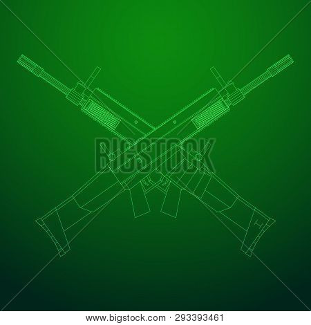 Assault Rifle, Automatic Fire Rifle Model Wireframe Low Poly Mesh Vector Illustration