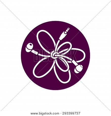 White Headphones Tangle Thread Line Icon Design