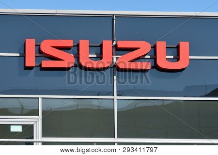Vilnius, Lithuania - April 02: Isuzu Brand Logotype In Vilnius On April 02, 2019. Isuzu Is A Japanes