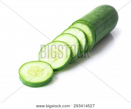 Closeup Cucumber Sliced On White Background, Food And Vegetable Concept