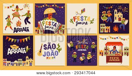 Festa Junina. Vector Templates For Latin American Holiday, The June Party Of Brazil. Design For Card