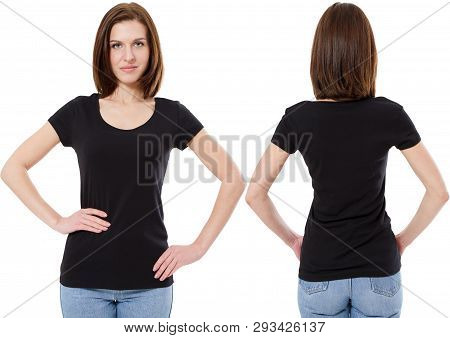 Young Woman In Black Shirt On White Background