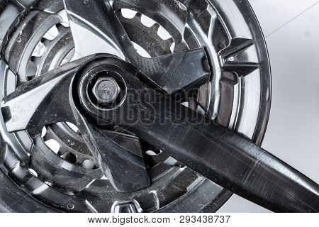 Mountain Bike Chainwheel Pedal System. Closeup Of A Mechanism Of Bicycle Mechanisms And Chain On A M