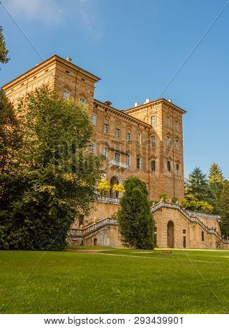 Aglie,turin/italy-circa August 2018:  Facade Of The Castle Of Aglié Overlooking The Garden. /the Cas
